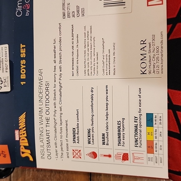 ClimateRight by Cuddl Duds Spiderman Boys Thermal Set Size Small 6/7 - Picture 7 of 11